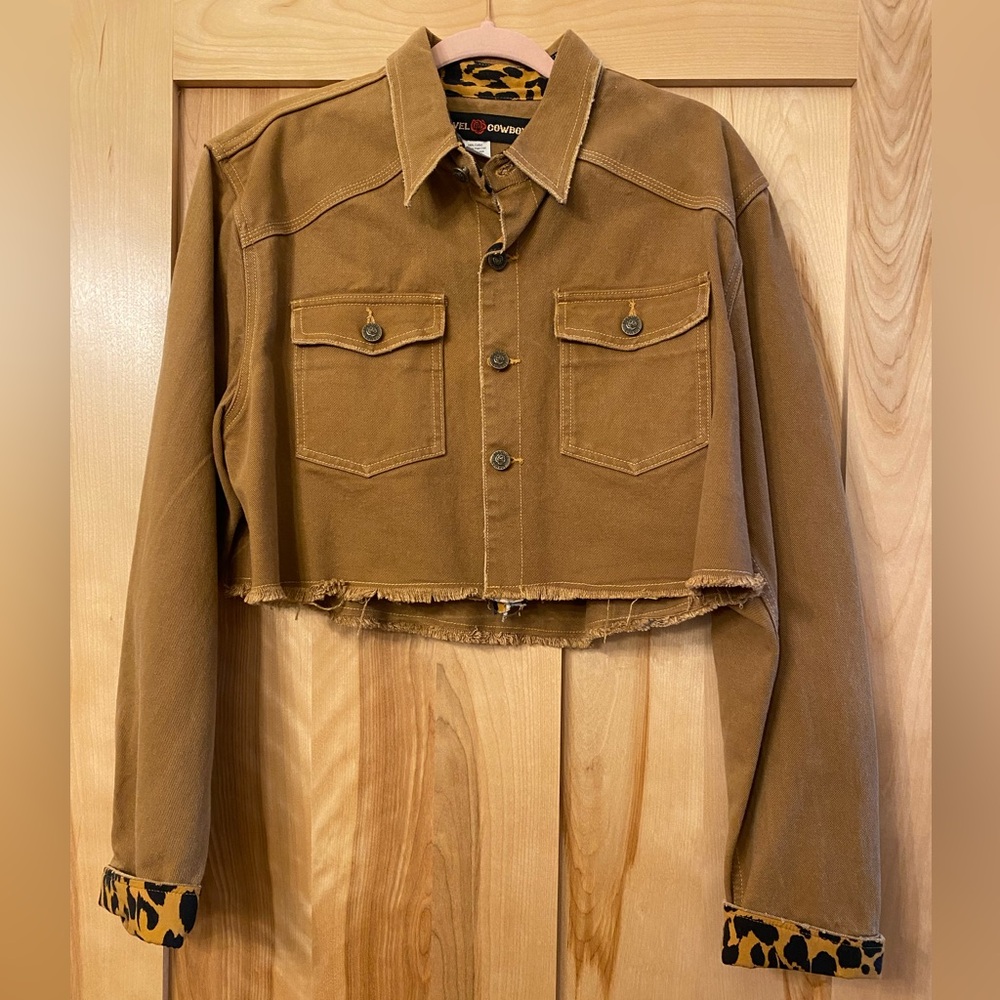 Rodeo Quincy Brown Distressed Marvel Cowboy Jean Jacket with Frayed Hem